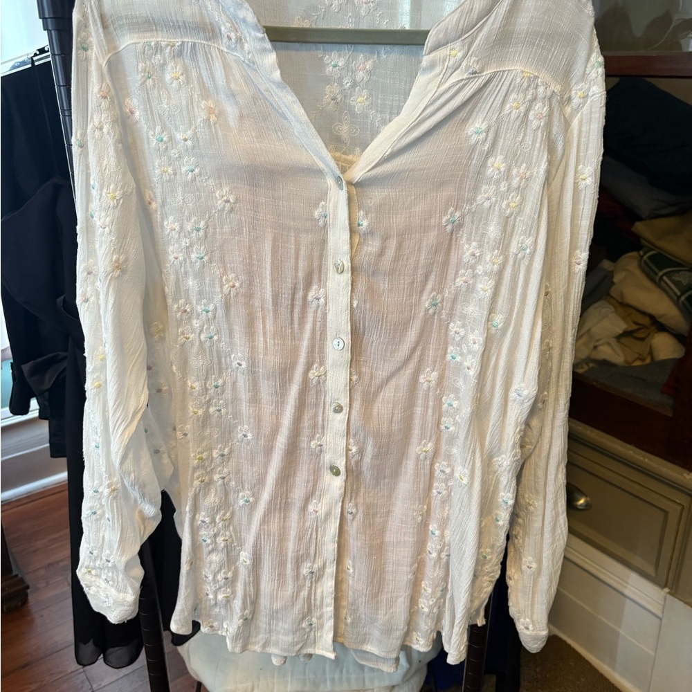 White Embroidered Women's Top